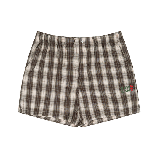 Geblokte korte broek bruin